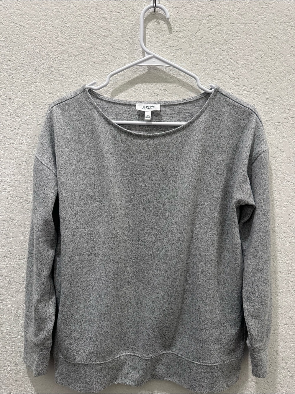 Haven Well Within Womens Gray Heathered Knit Pullover Sweatshirt XS Crewneck